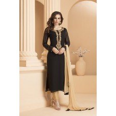 CTL-156 BLACK AND GOLDEN GEORGETTE STRAIGHT CUT READY MADE SUIT